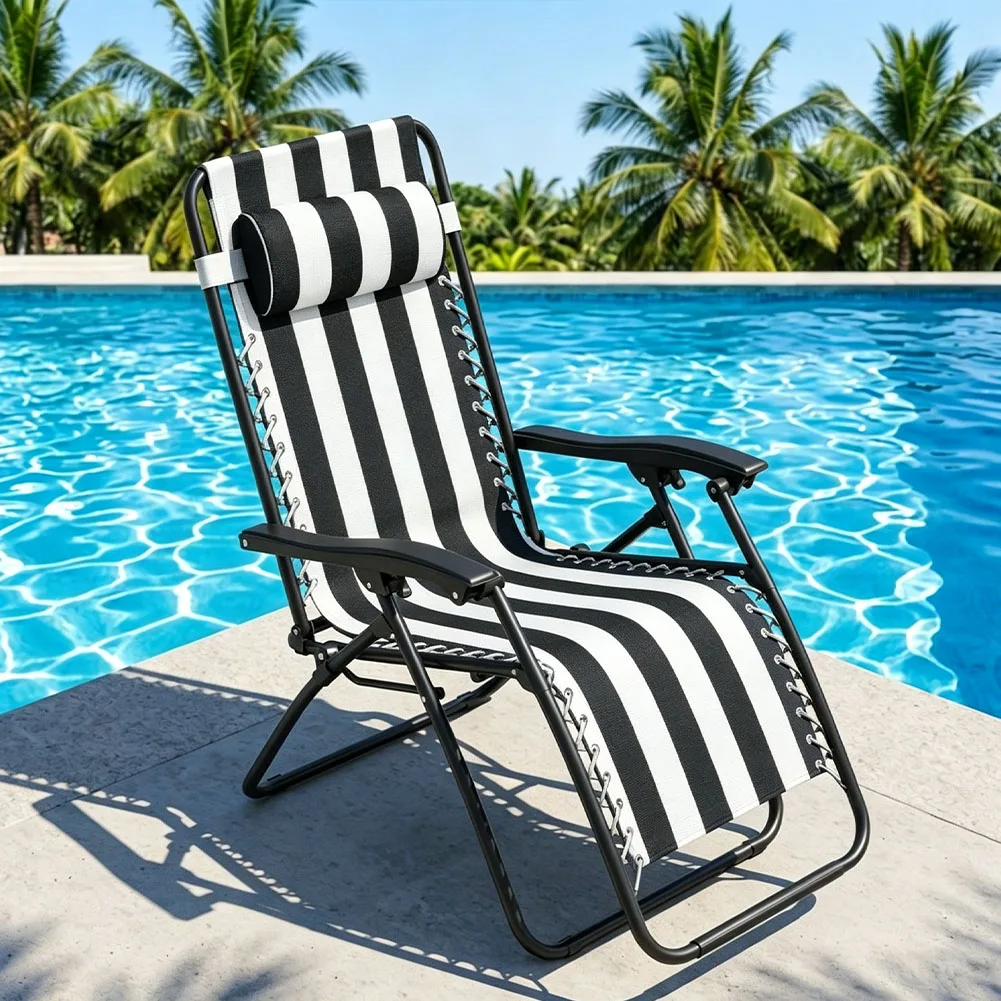 1Set Relaxing Recliners Patio Chairs Replacement Fabric Cloth Blue Stripe Zero-Gravity Lounge Chair Beach Chairs Cover With Rope