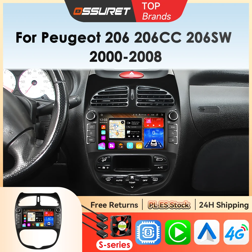 

For Peugeot 206 2001-2008 Car Radio Multimedia Video Player Navigation GPS 4G Carplay Android 14 AutoRadio Stereo 7'' Head Unit