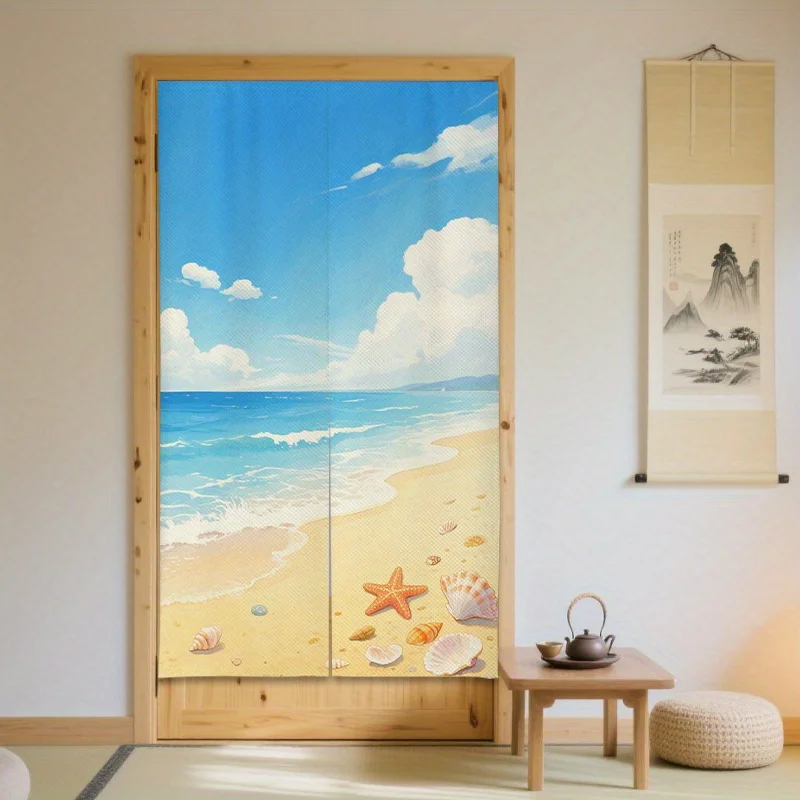 Beach Ocean Tropical Room Divider Sliding Curtain Panels Decorative Coastal Window Privacy Screen Fabric Curtains for Home Decor