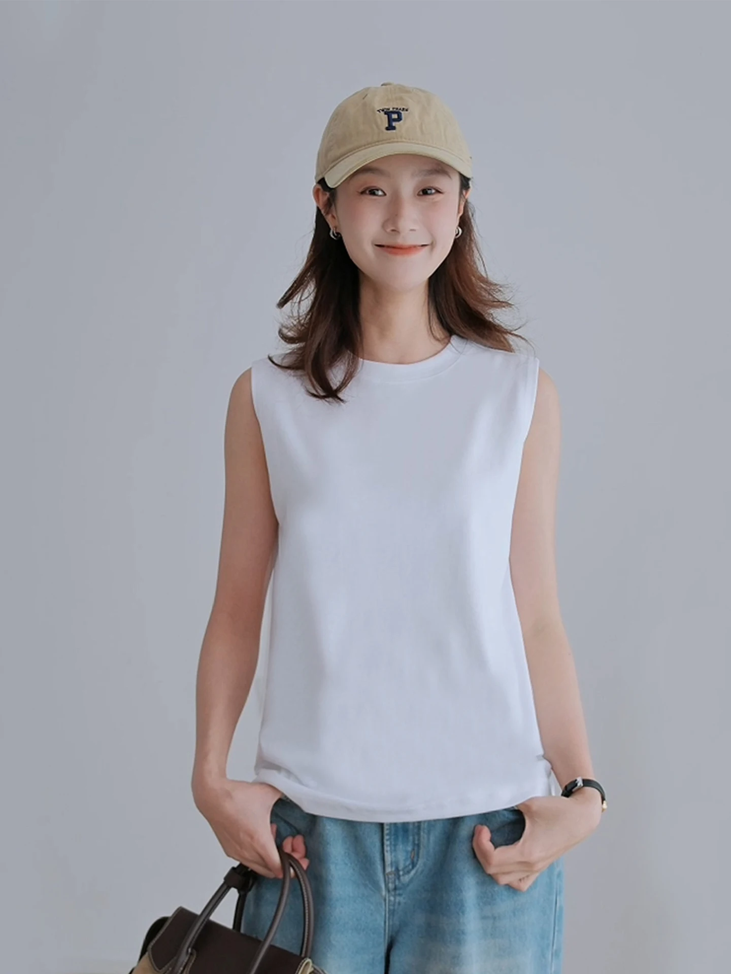 

Roman Cotton Casual Loose Svel round Ne T-irt Women's Base Layer Vest Top Comfortable Breathable Spring Commuting