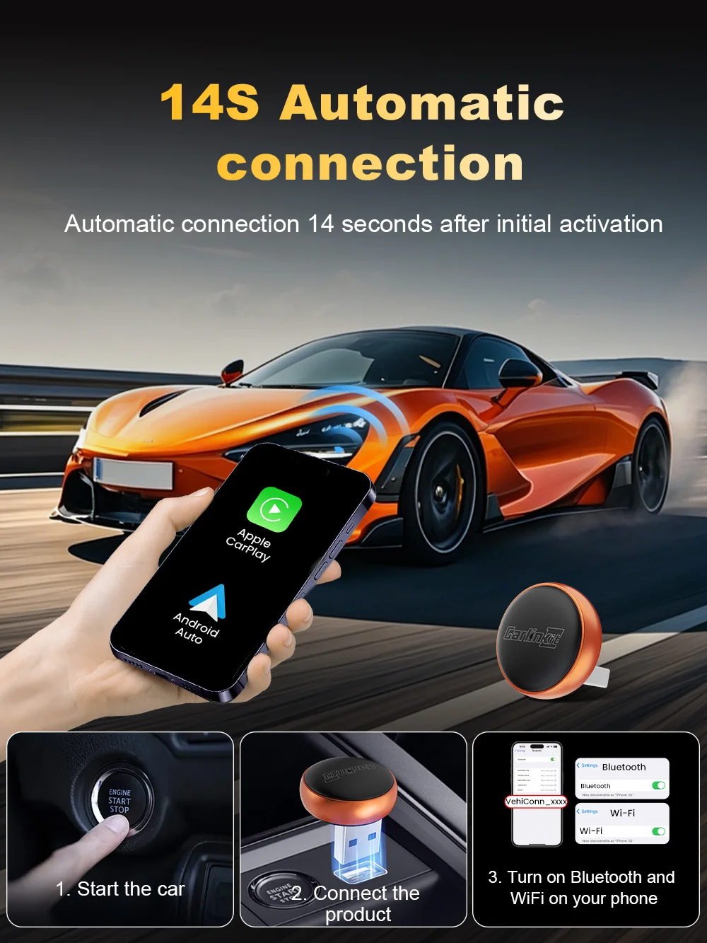 CarlinKit 2-in-1 CarPlay Android Auto Wireless Adapter WLAN 5GHz Kabelloses CarPlay Auto AI Box für Smart Car Systeme Plug-and-Play – Detail 8