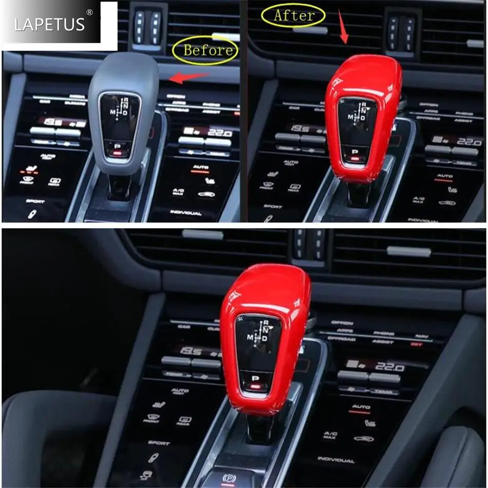 

Car Sport Stalls Print Gear Shift Knob Decor Cover Trim For Porsche Cayenne 2018 - 2023 Carbon Fiber / Red / Matte Accessories