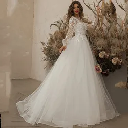 Lantern Sleeve Wedding Dress 2023 Deep V-neck Vestidos De Novia Appliques Vestido De Noiva Lace Robe De Mariée