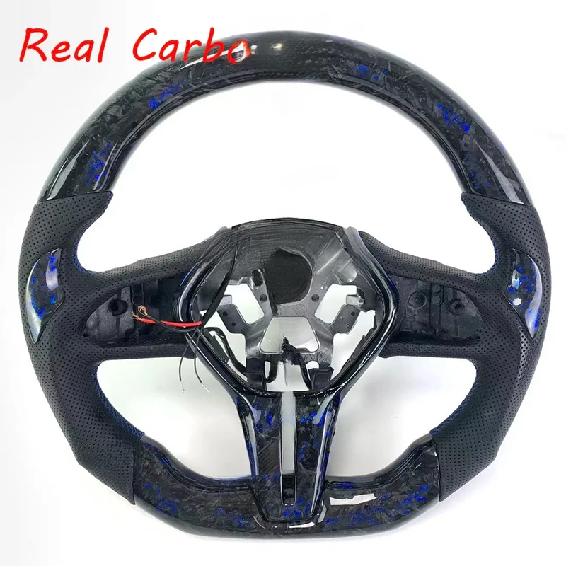 For Infiniti Q50 Q60 Q70 G37 FX35 2017-2024 Exact Fit Blue Forged Carbon Fiber Steering Wheel Customizable