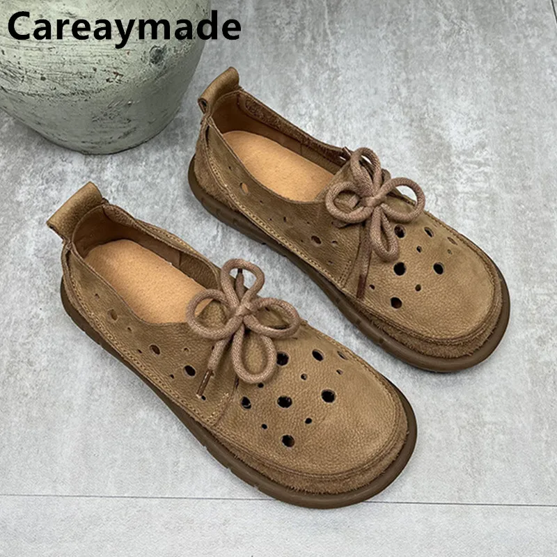 Careaymade-Summer top layer cowhide sandals,clown cute big toe shoes,hollow hole shoes,pure Handmade breathable casual shoes 34