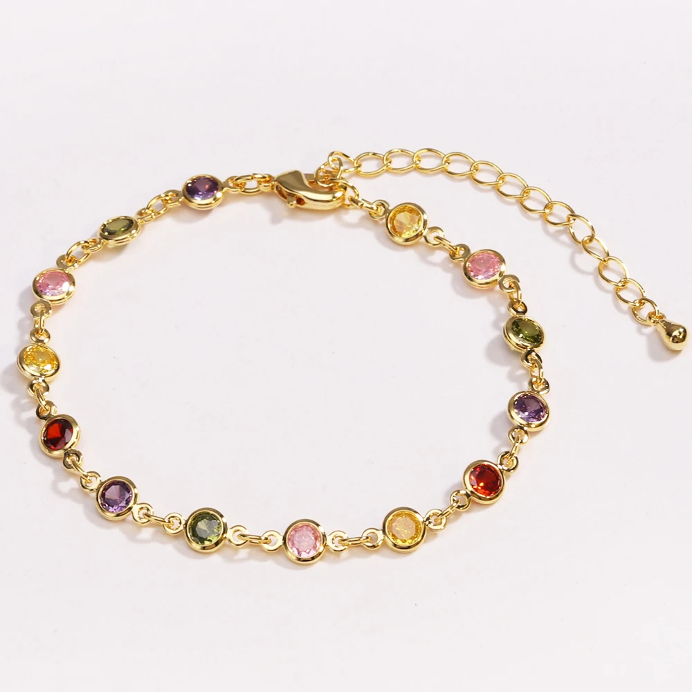 Colorful Rhinestone Beads Bracelet for Women, Gold Plated Ch