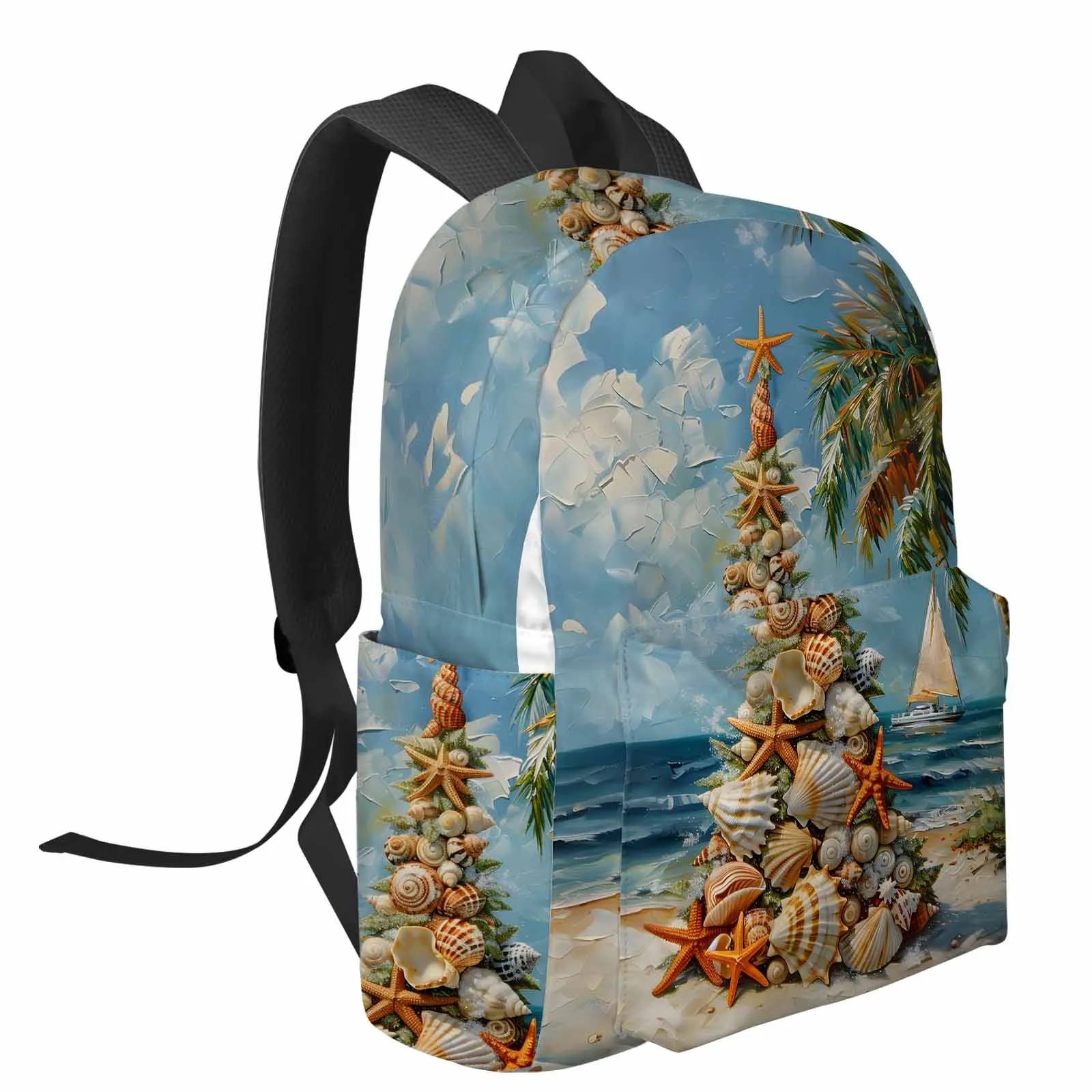 Beach Christmas Tree Shell Sailing Tree Backpack School Bags for Teenagers Students Laptop Bag Women's Casual Travel Backpack