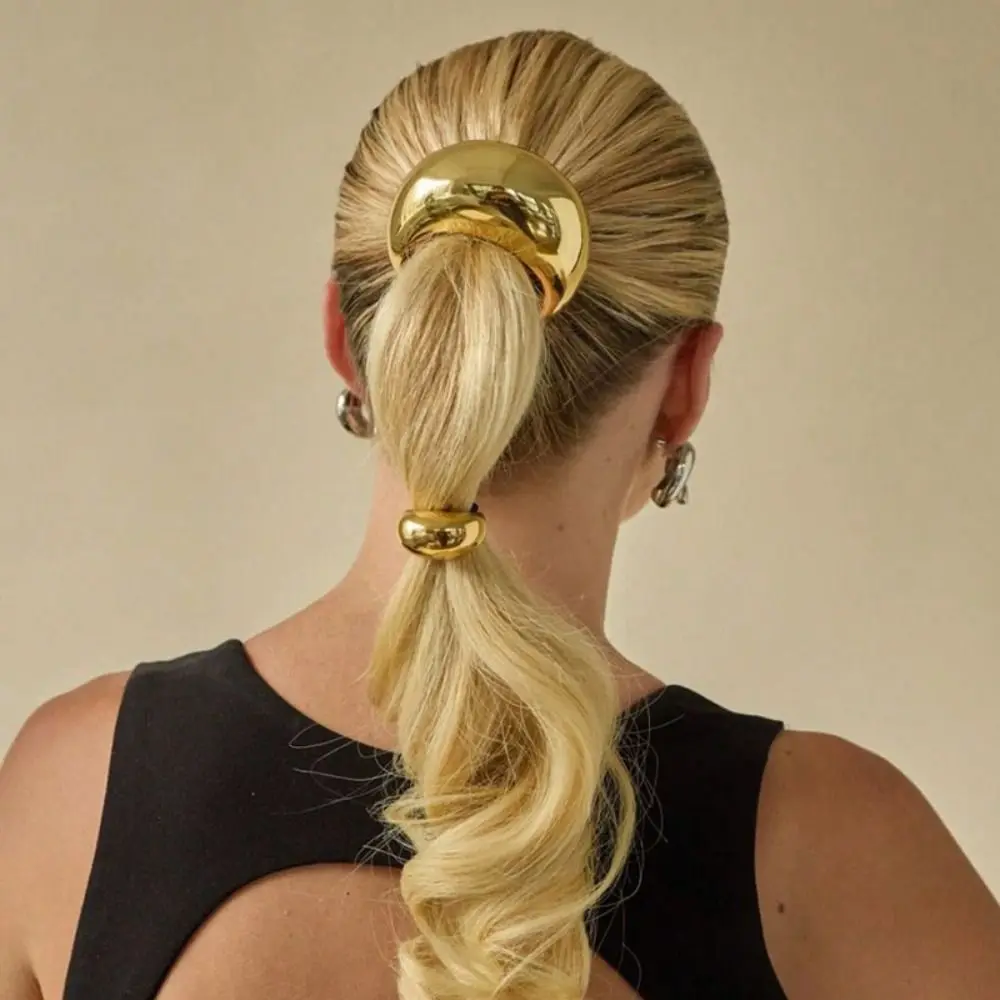 

Creative Geometric Metal Fashion Hair Ties U-shaped Gold color Hair Band Punk Elastic Ponytail Holder Hair Accessories
