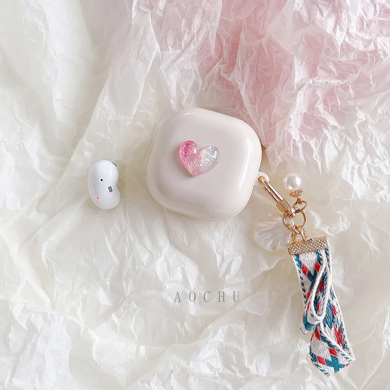 ใหม่น่ารักการ์ตูน Love Heart รูปแบบหูฟังสำหรับ Samsung Galaxy Buds สด/Buds Pro/Buds2ชุดหูฟังไข่มุกพวงกุญแจ