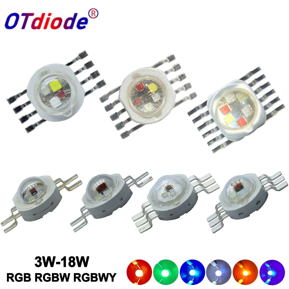 5-100 szt RGB RGBW RGBWY RGBWYV LED COB Chip 3W 4W 6W 6W 8 W 9W 10W 12W 15W 18 W kolorowe dla 3 6 9 12 15 18 W Watt światło sceniczne koraliki