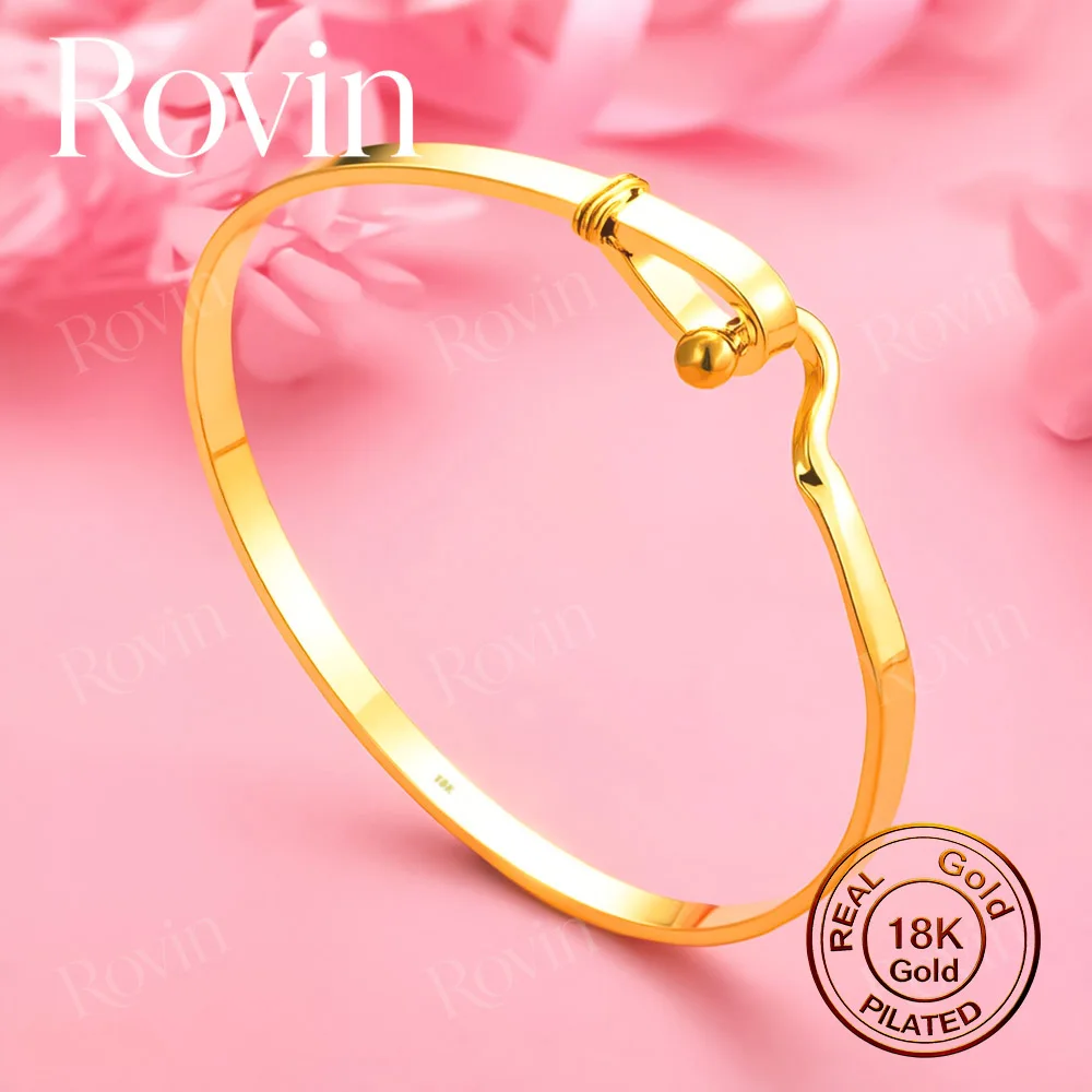 Exquisite 18K Gold Polished Clasp Bangle – A Glamorous Accessory for Women, Perfect for Weddings and Parties
