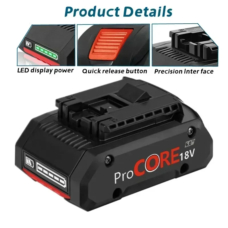 Verbesserter 18V 6,0Ah Kleiner und Leichter Li-Ionen-Akku für Procore 1600A016GB für Bosch 18V Max Kabelloses Elektrowerkzeug-Bohrer-Set – Detail 3