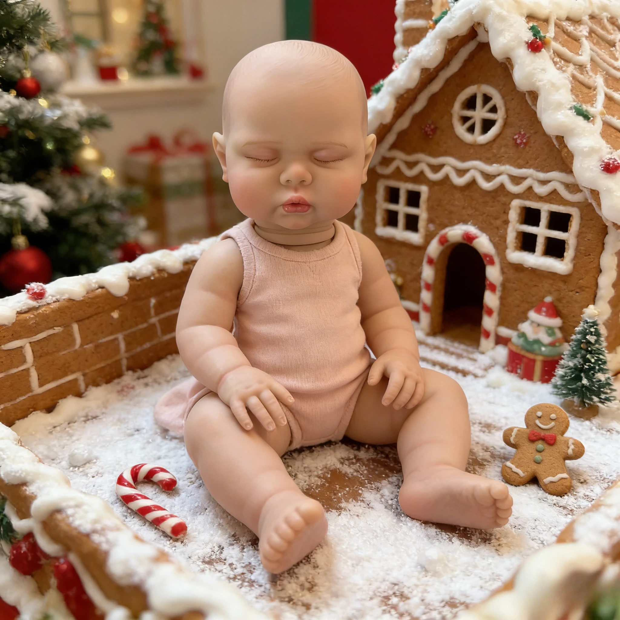 

24Inch Painted Pickle Reborn Doll Kit with Cloth Body, Visible Veins & Close Eyes Reborn Baby Kit