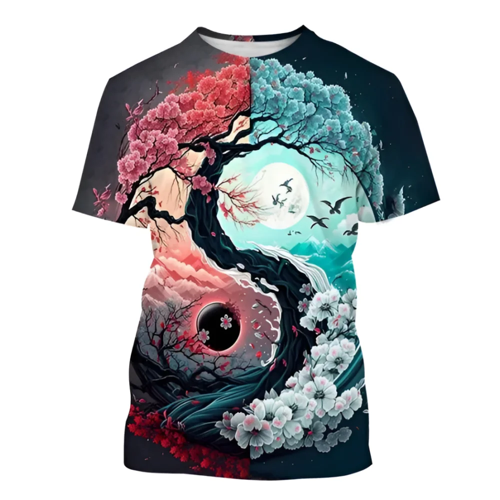 Bagua Taiji Yin Yang Dragon Pattern Men's T Shirt Casual O-neck Loose Short Sleeve Tops Funny 3D Print Tees Fashion Men Clothing