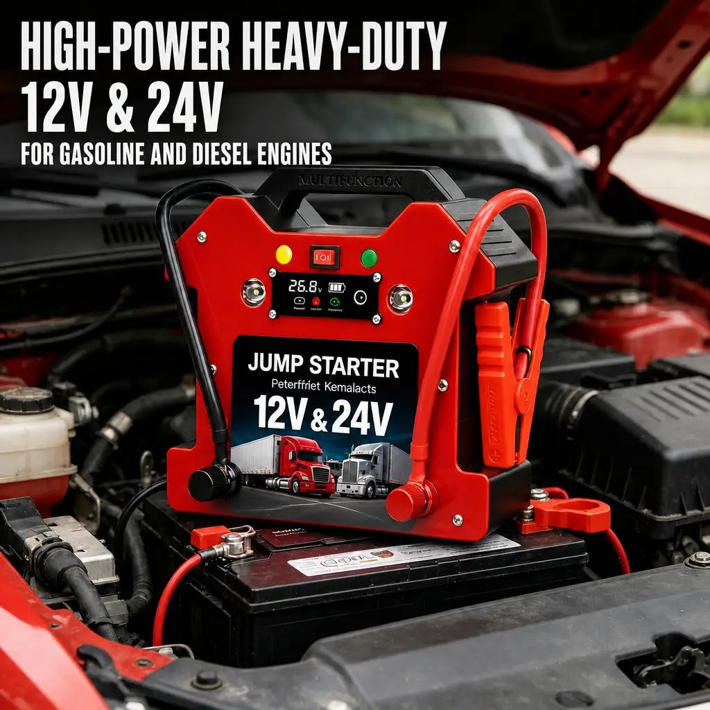 UniLink 12V 24V Heavy Duty Jump Starter with Dual Cylinder Air Compressor 6 Bar, 6000A Peak LiFePO4 Battery Booster for All Gas