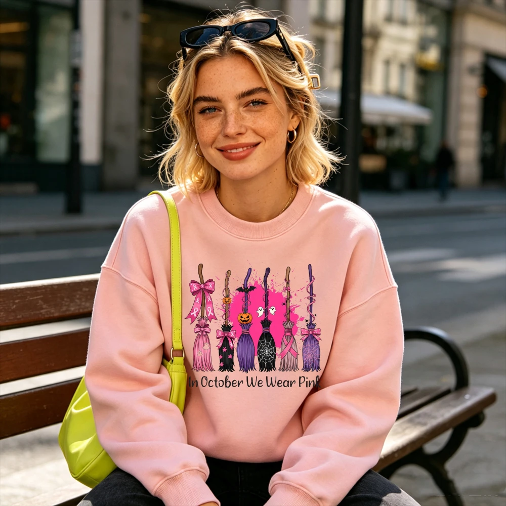 不気味な魔女ほうきピンクリボングラフィックスウェットシャツ女 - Graphic Hoodie Streetwear のレビューと価格