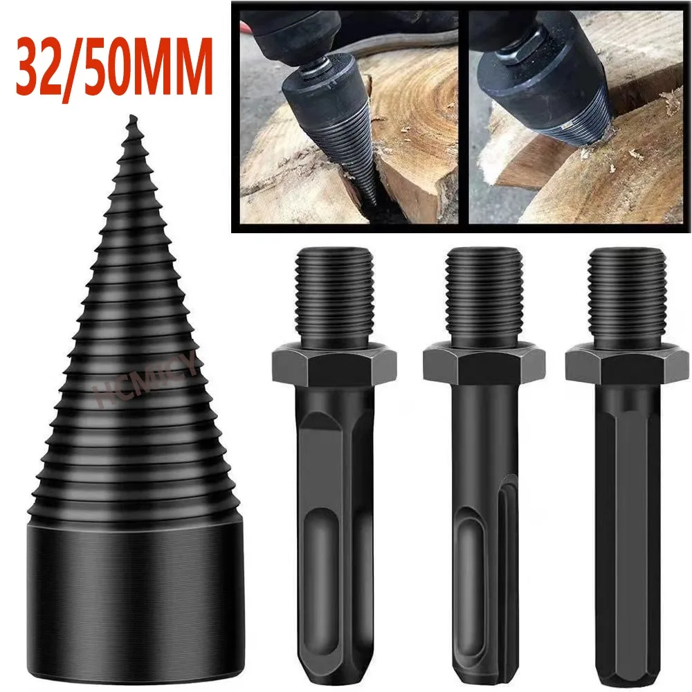 32/50mm Wood Drill Bit Twist Firewood Splitting Drill Bit Wood Splitter Screw Cones Bit Square Round Hexagonal For Hammer Drill