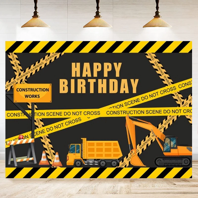 

Construction Theme Photography Backdrop Dump Truck Digger Zone Boys Birthday Party Decoration Background Dessert Table Banner