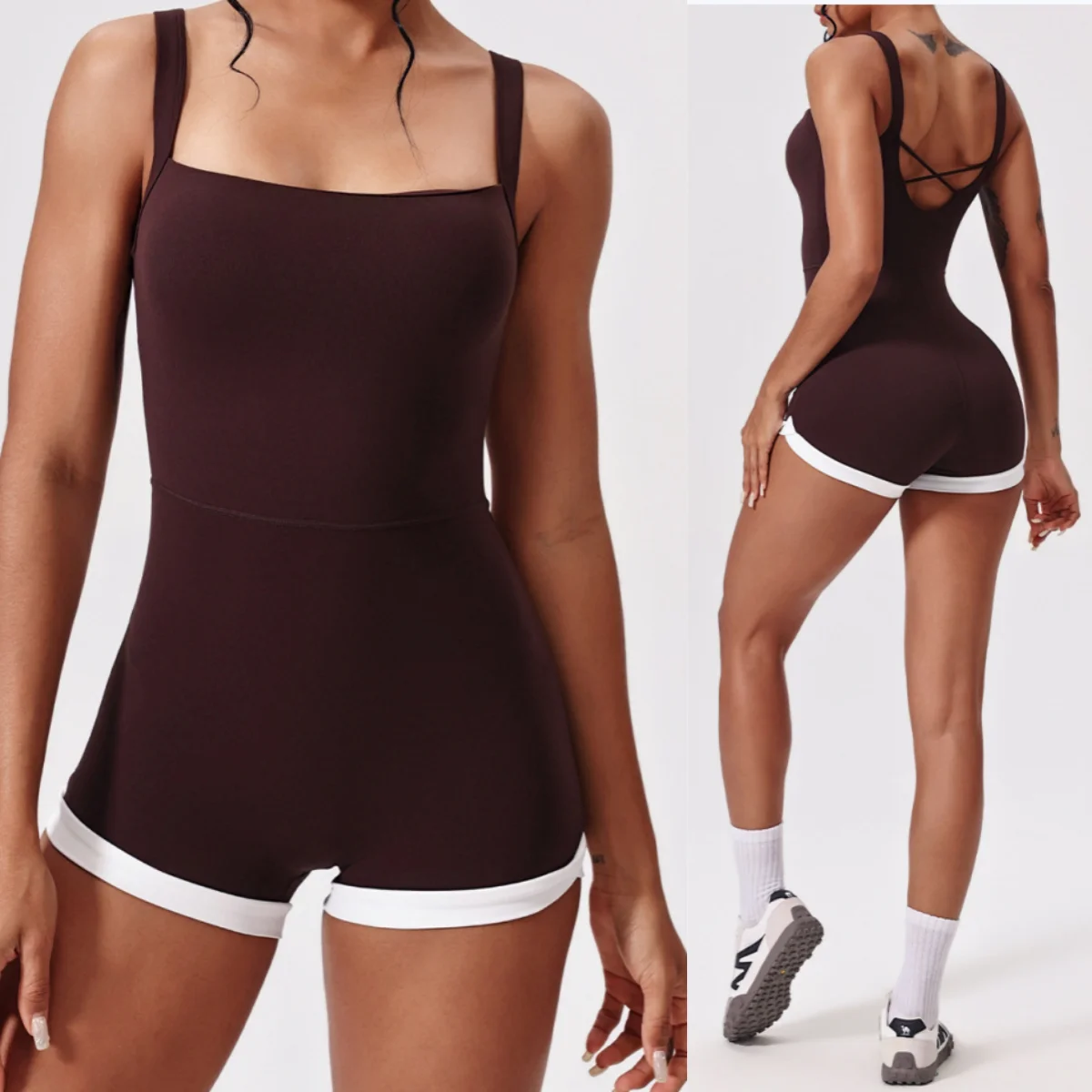 

Women Fitness JumpSuits One Piece Strap Sexy Back V Yoga Set Padded Sports Bra Workout Rompers running Pilates gym Sportswear