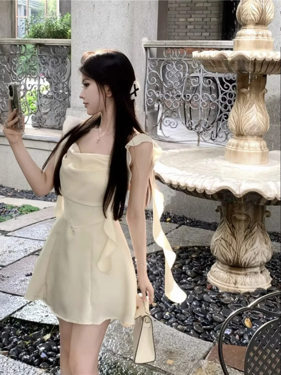 Gonna ort piccante Colletto quadrato Vita in raso cinched Dr Donna Design estivo Sensation Strap Gonna Dr Fairy Sa