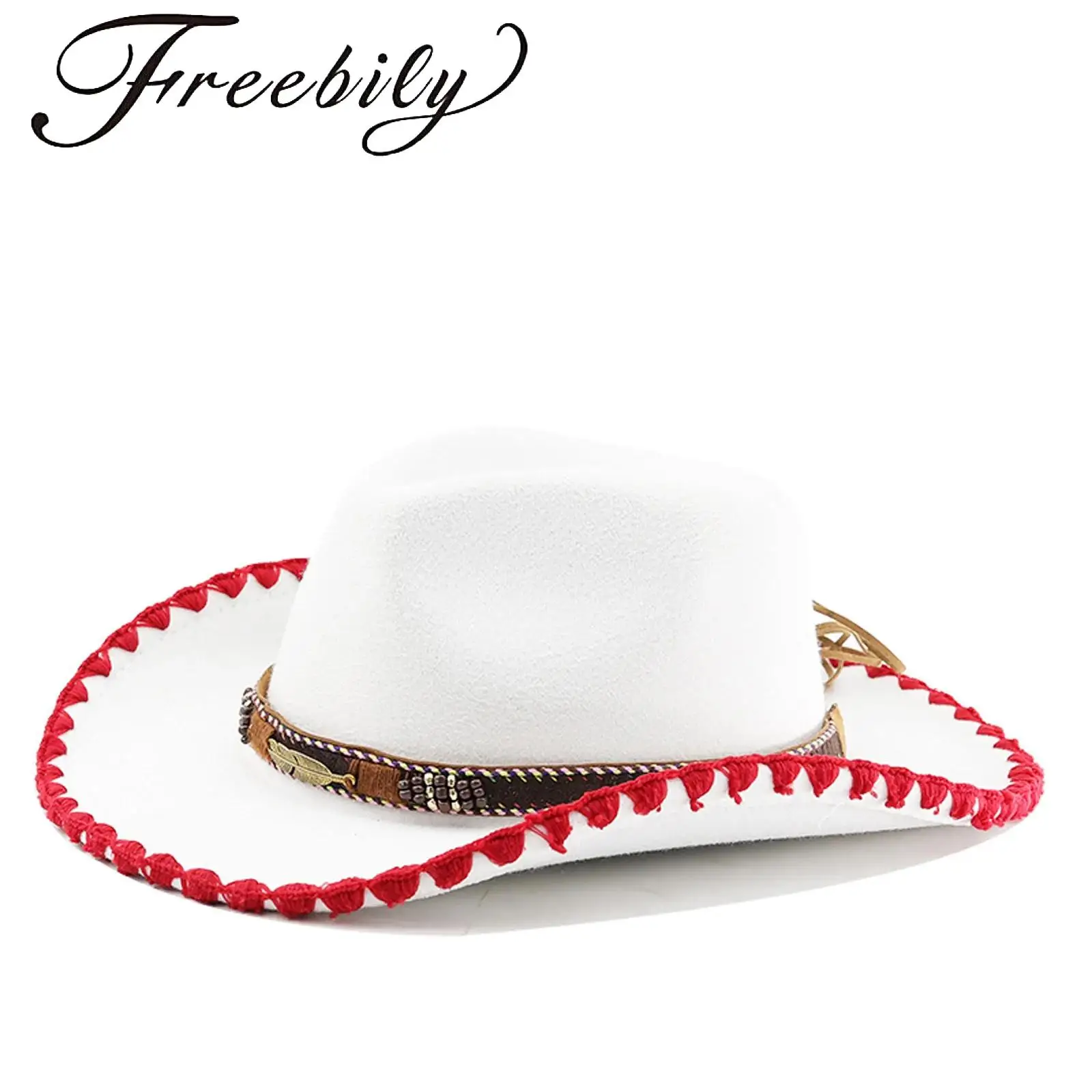 

1Pcs Adult Vintage Western Cowgirl Cowboy Hat for Men Women Wide Brim Roll Up Hat with Buckle Belt Head Accessories