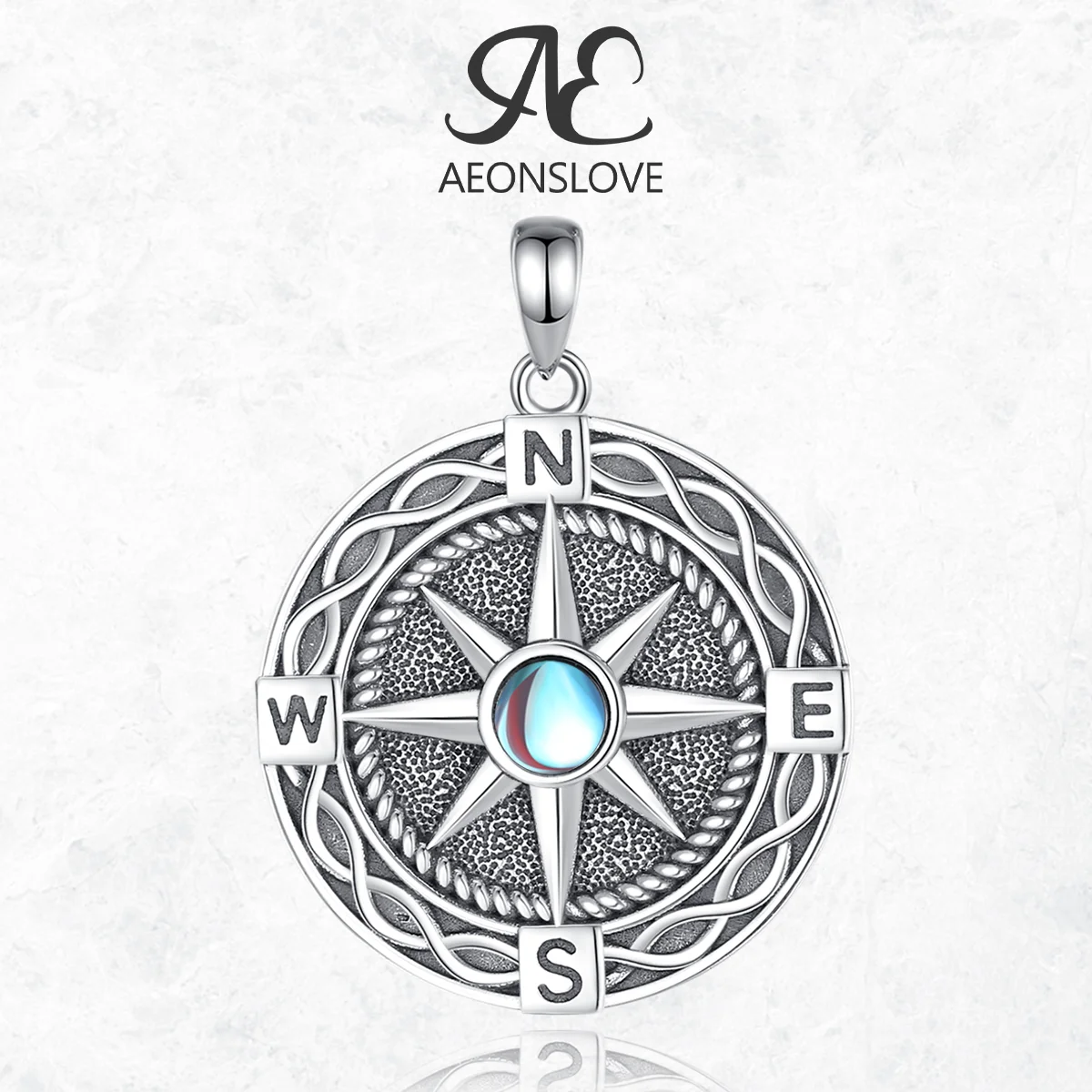 AEONSLOVE 925 Sterling Silver Moonstone Compass Necklace Vintage Compass Pendant Spiritual Jewelry Graduation Gift for Men Women