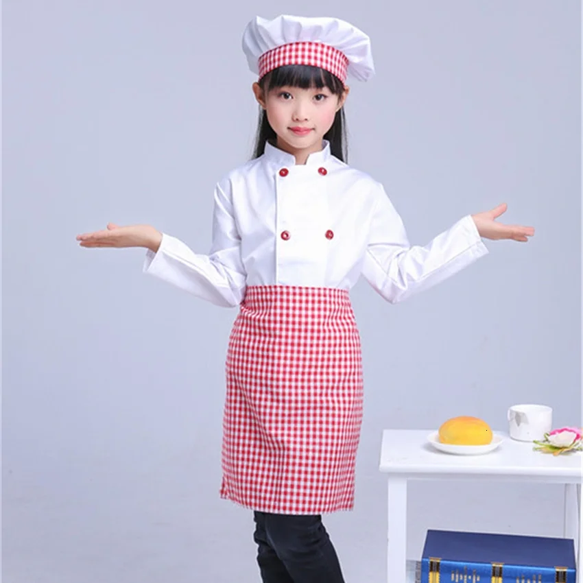 Kinder Koch Jacken Küche Roleplay Uniform Kochen Hut Restaurant Cosplay Kostüme Halloween Kinder Kellner Kellnerin Kleidung Sets