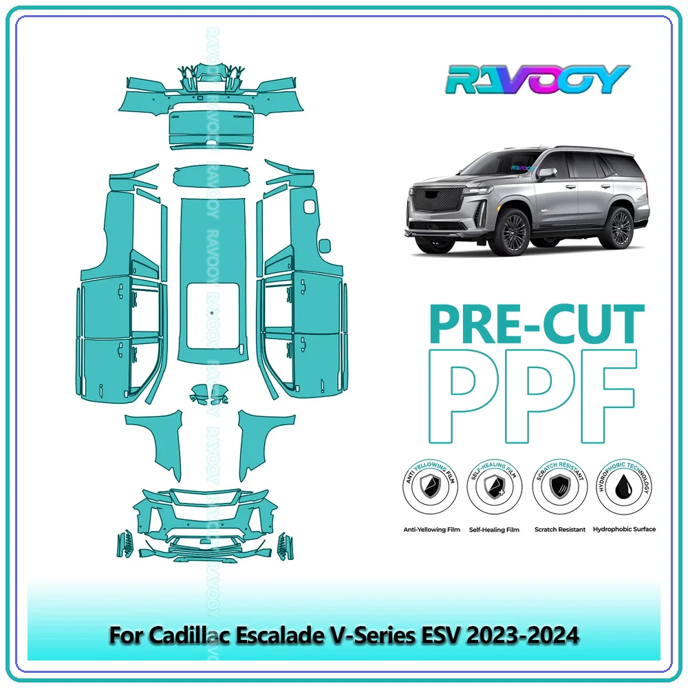 RAVOOY Custom-Fit Precut TPU PPF Full Vehicle Clear Bra Stone Guard EU UK For Cadillac Escalade V-Series ESV 2023-2024