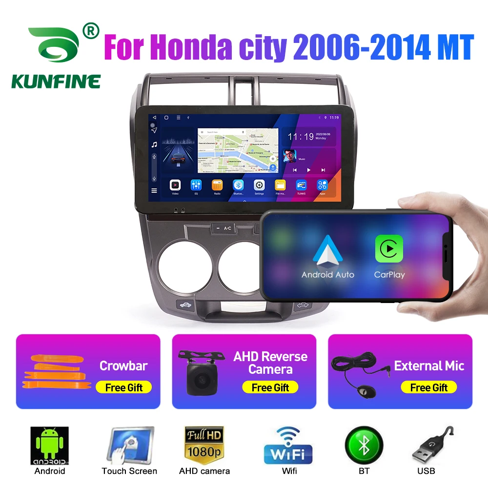 

10,33-дюймовый автомобильный радиоприемник для Honda city 2006-2014 MT 2Din Android, восьмиядерный автомобильный стерео DVD, GPS-навигатор, плеер QLED, экран Carplay