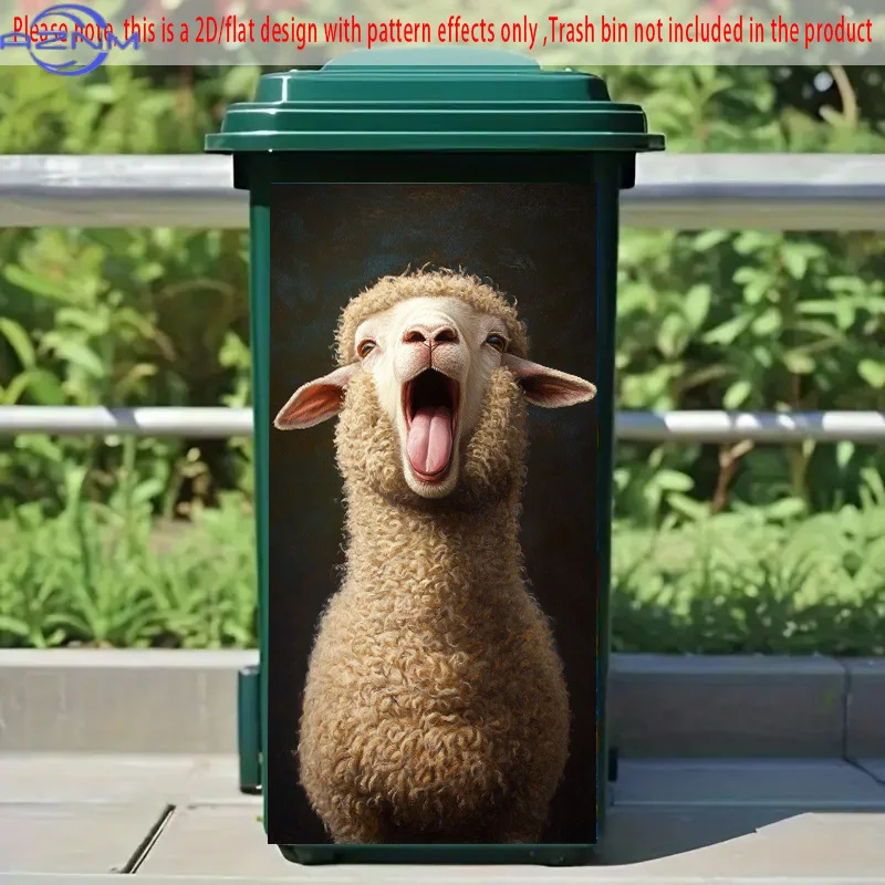 1pc 2D FLAT Self-Adhesive Dustbin Stickers, 14.57×32.28inch, Yawning Sheep Pattern 2D FLAT Dustbin Stickers. Suitable for Dust