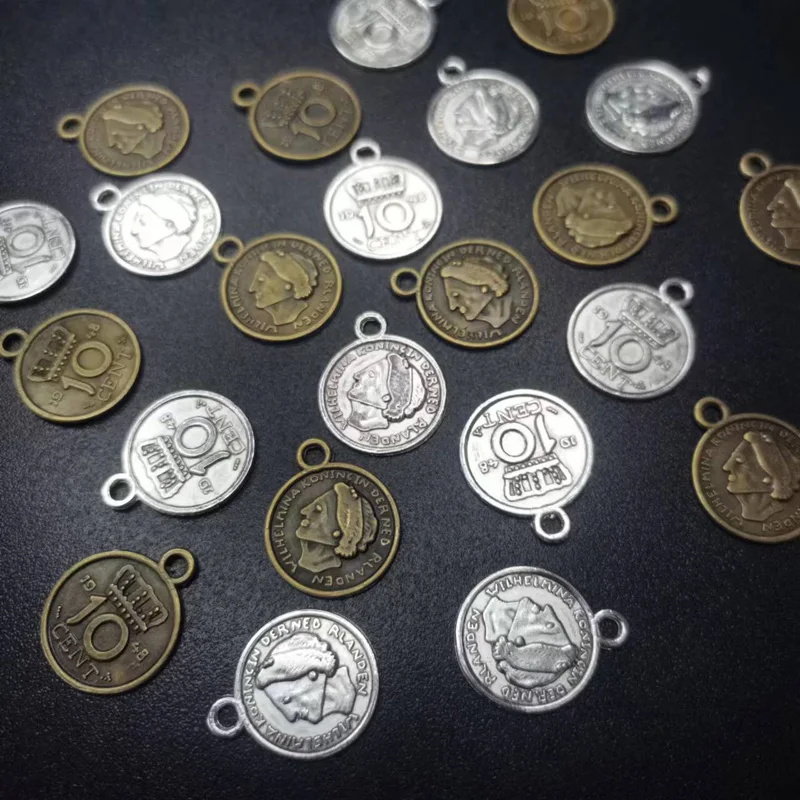 50PCS Antique Bronze Color Alloy Coin Charms Pendant Jewelry Making Handcrafts Suspension Key Chain