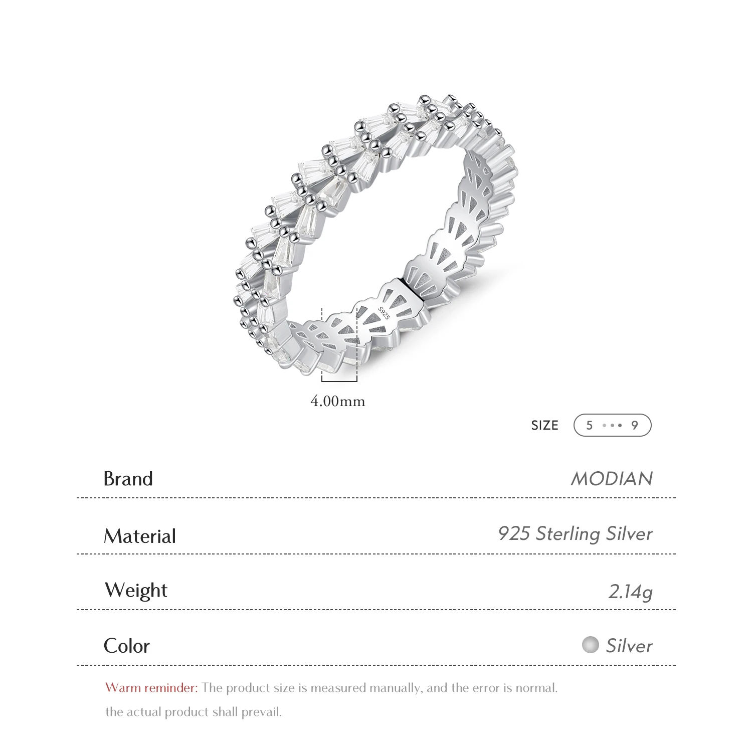 MODIAN 925 Sterling Silver Clear CZ Trapezoid Eternity Finger Ring modny mała biżuteria ślubna do układania w stosy dla kobiet — zdjęcie 4