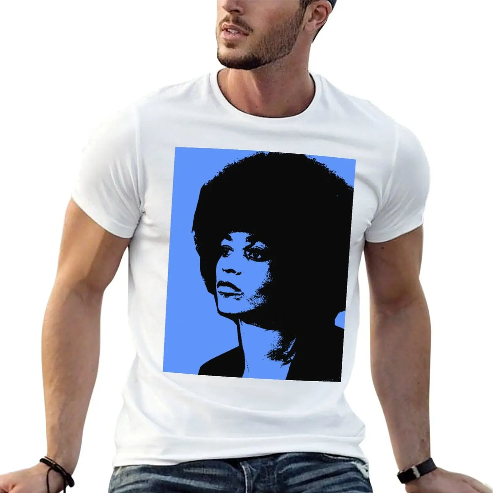 

ANGELA DAVIS (BLUE) T-Shirt man t shirt luxury cotton t shirts man 100% T-Shirt