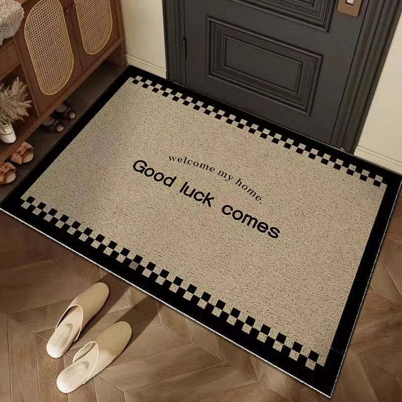 Retro Welcome Entrance Doormat Anti-slip PVC Chessboard Pattern Floor Mats Entryway Porch Hallway Home Decor Dust Removal Carpet