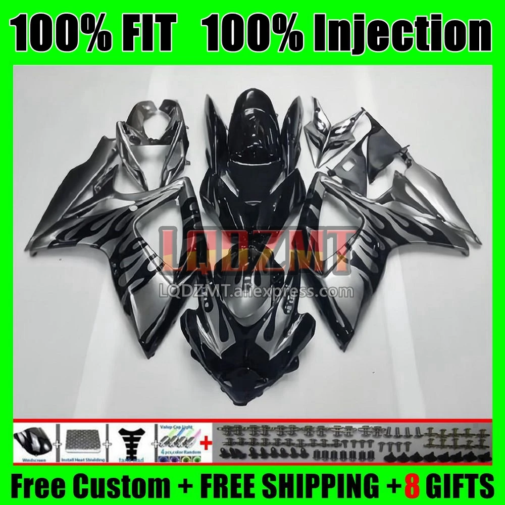 Silver flames Injection Body For SUZUKI GSXR600 K6 GSXR750 GSXR 600 750 4No.6 GSX R750 GSXR-750 06 07 GSX-R600 2006 2007 Fairing