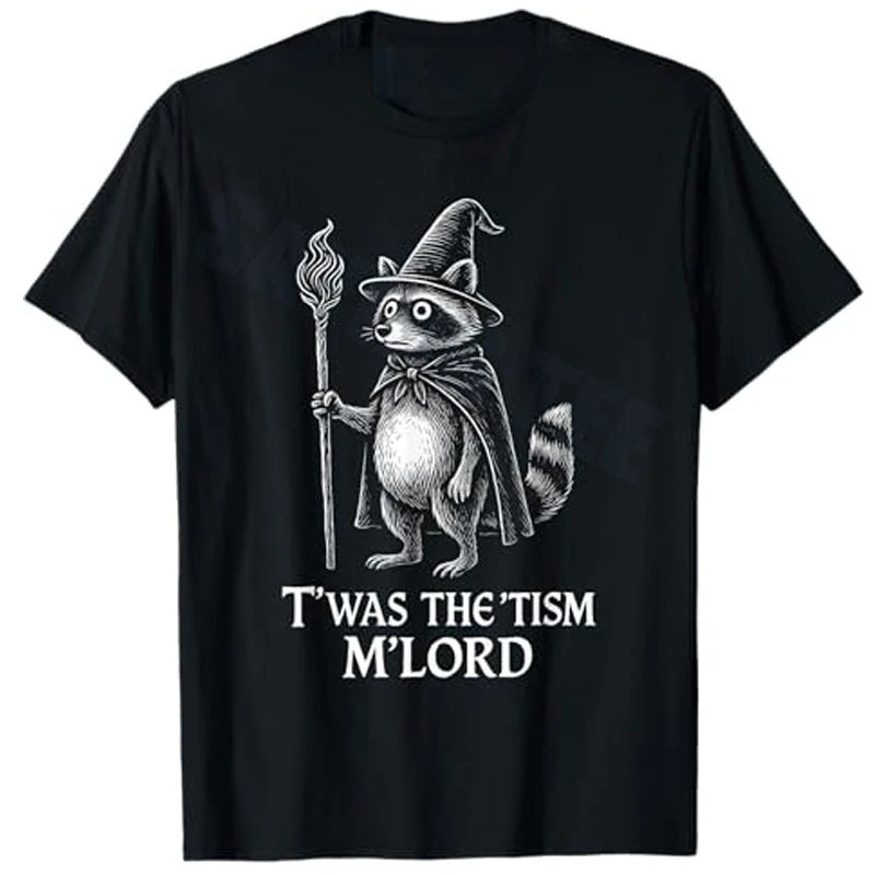 

Funny Autism Twas The Tism M Lord Raccoon Meme T-Shirt Cute Witch Magic Halloween Costume Novelty Gift Men's Breathable Tops