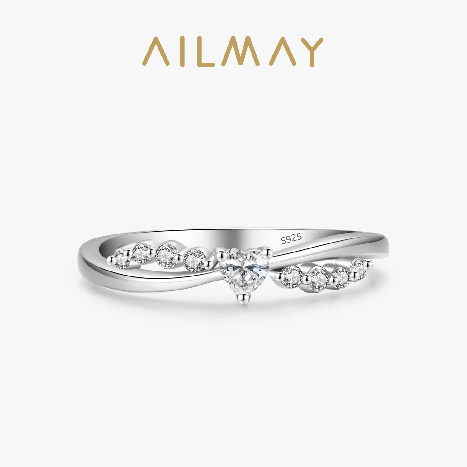 Ailmay 925 Sterling Silver Elegant Sparkling Cubic Zirconia Heart Finger Ring For Women Wedding Engagement Jewelry Gift