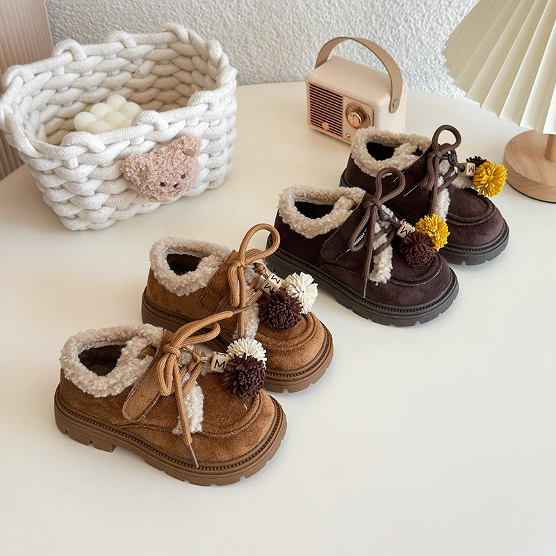 Winter New Children's Shoes Girls Lamb Wool Cotton Shoes Kids Fashion Casual Thicken Velvet Warm Boys Ankle Boots Furry Shoes