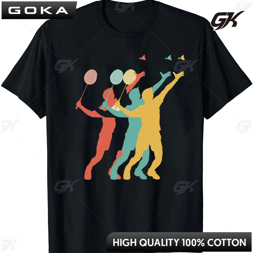 Vintage Men Badminton with The Shuttlecock in Retro Look T-Shirt Outdoor Enthusiasts Tee Tops Cotton Ventilate Clothing