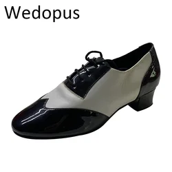 Wedopus Customized 4.5CM Heel White and Black Men\'s Shoes for Dancing Professional Latin Dance Shoes Man