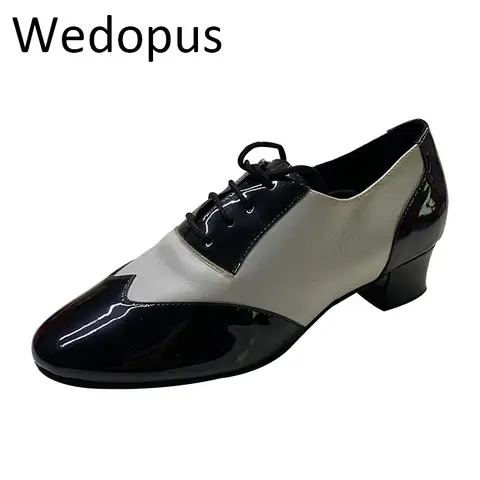 Wedopus 남성용 맞춤형 4.5cm 힐, 흰색 및 검은색 신발, 전문 라틴 댄스 신발