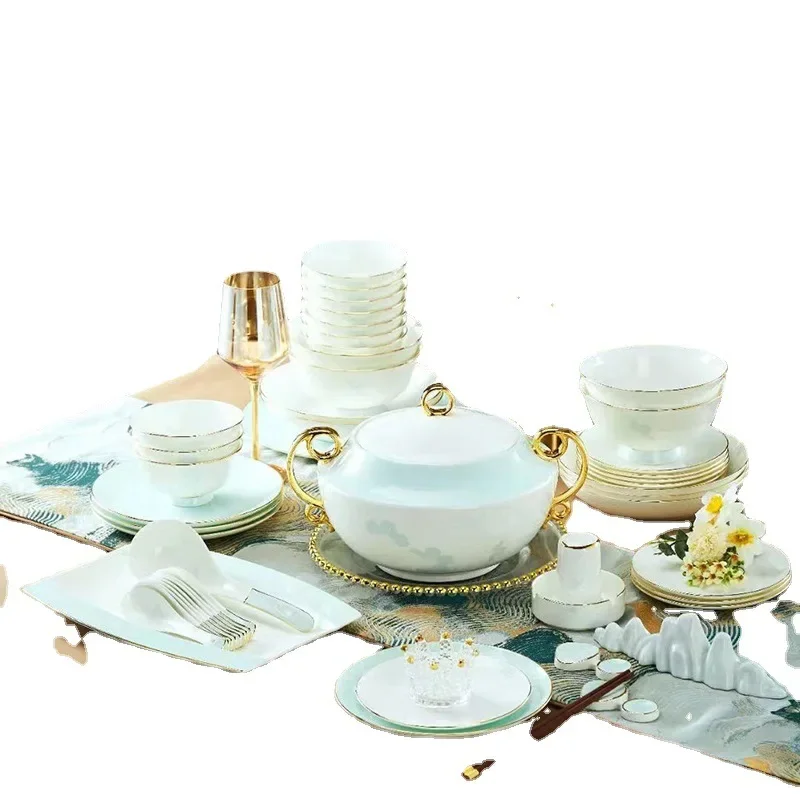 

70 head ceramic tableware set, gift years are quiet