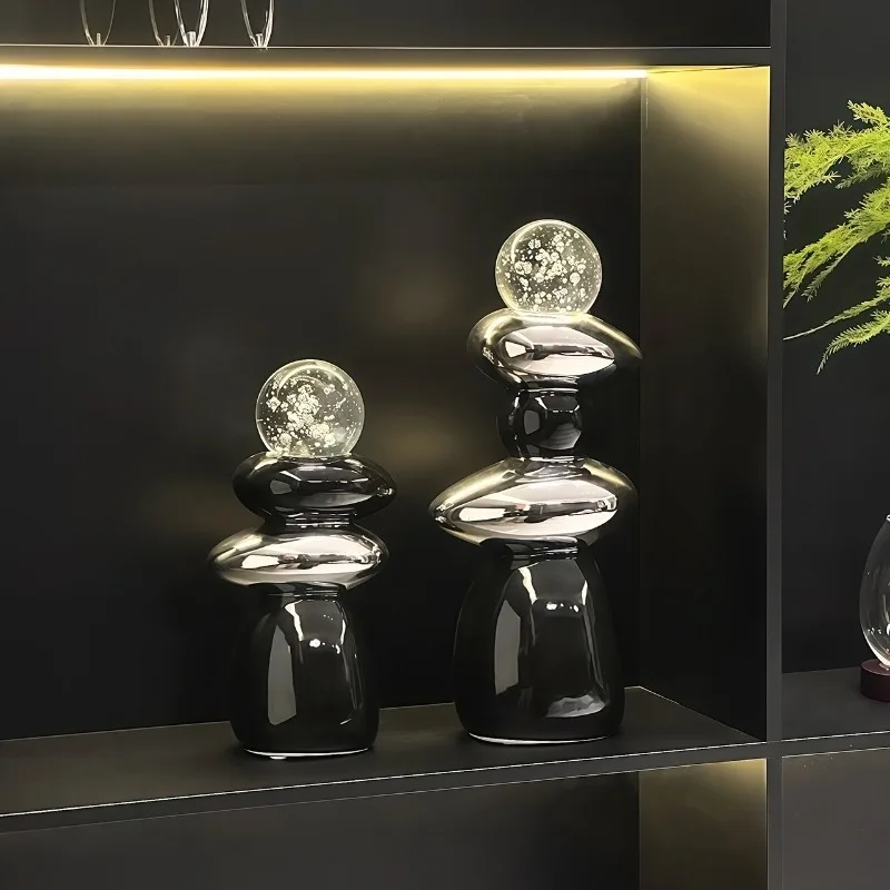Crystal Ball Ceramic Decoration, Stacked Stone Decoration, Living Room TV Cabinet, Wine Cabinet