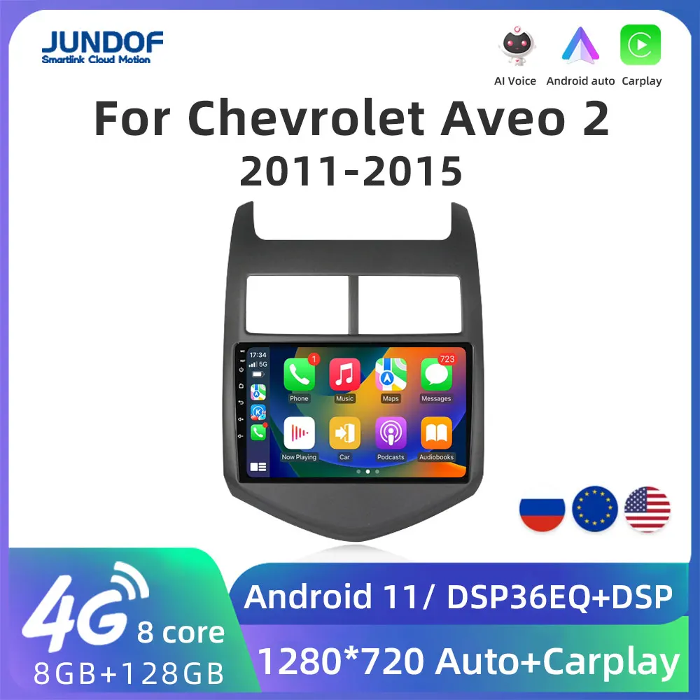 Jundof 4G+64G For Chevrolet Aveo 2 Sonic 2011-2015 Car Radio Multimedia Player Navigation GPS 2din Android 11 Autoradio CarPlay