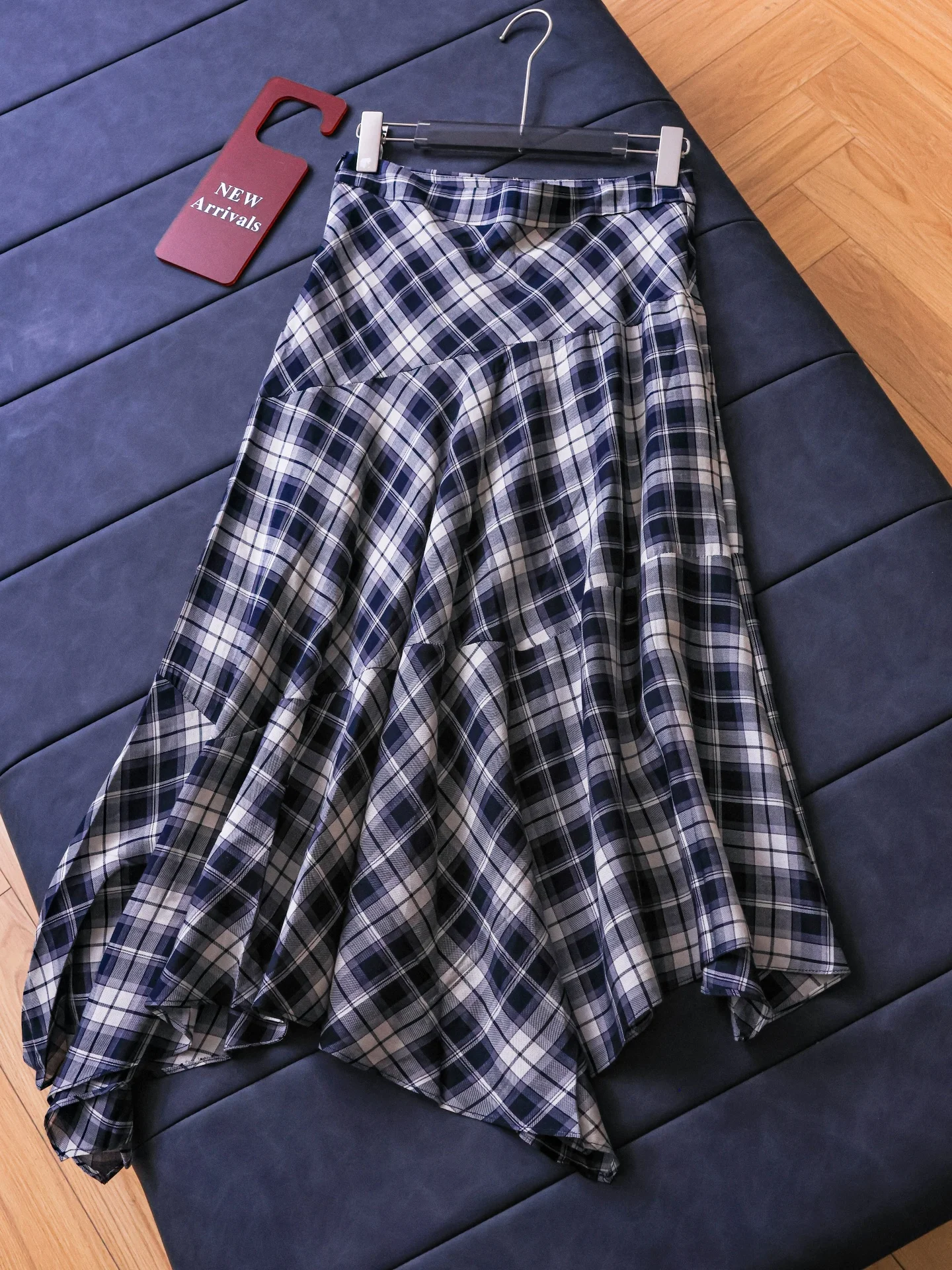 

High Waist Plaid Color Block A-Line Midi Skirt Women's Half Body Skirt Versatile Polyester Fiber Loose Fit Spring Season