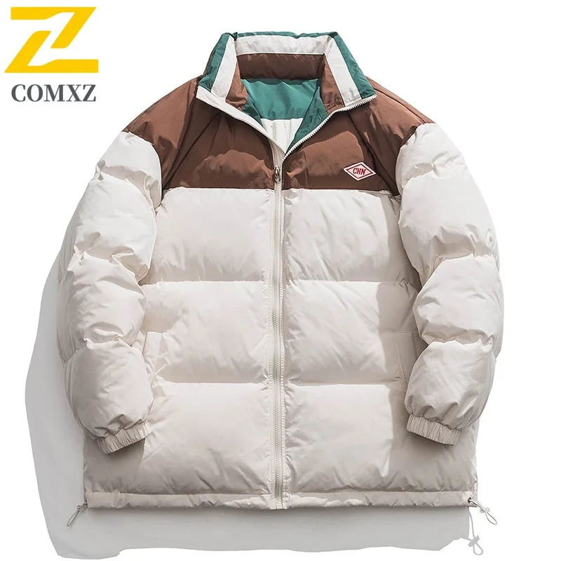 COMXZ Men's Spring Autumn Winter New Trendy Loose Fleece Lined Thick Hooded Puffer Cotton Coat outdoor lightweight windbreaker