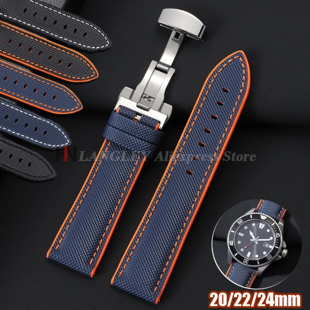 Bracelet de montre pour Seiko pour Omega pour Tudor 20mm 22mm 24mm bracelet en Fiber de carbone boucle papillon plongée hommes Sport Bracelets en Silicone