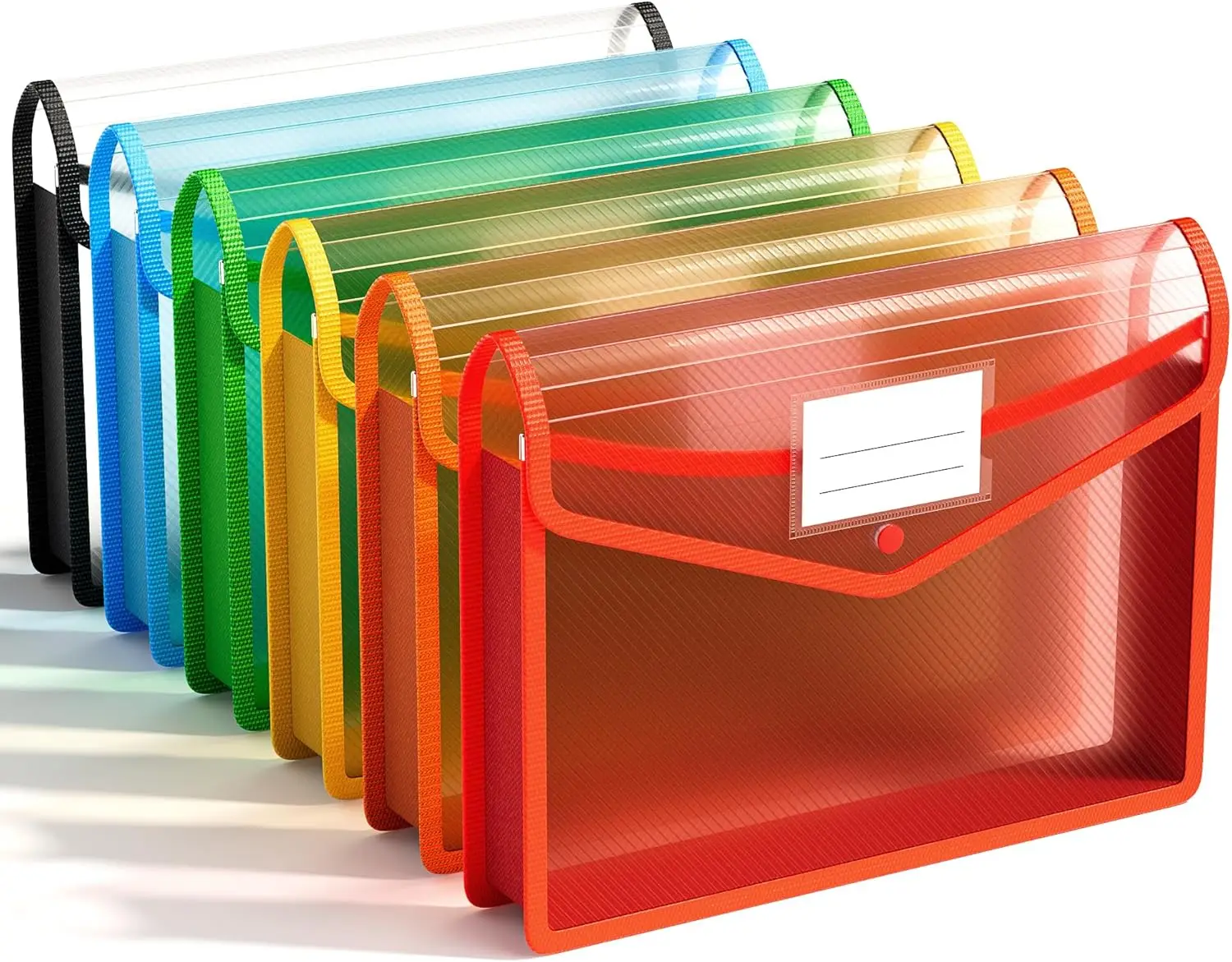 

6 Pack Plastic Expanding File Folders with Snap Closure, Colorful Transparent Organizer for A4/Letter Documents, Large Capacity