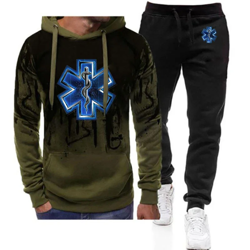 EMT Emergency Ambulance 2024 Men's Printing New Gradient Color Hoodies Casual Jacket Sport Coat+Pant Comfortable Two Pieces Suit