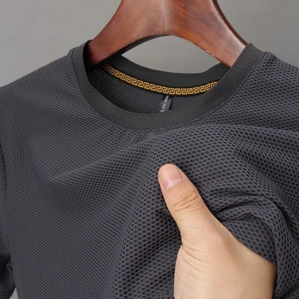 High-End 2023 Luxury Brand Men\'s T-Shirts Ice Silk with Breathable Mesh for Summer Designer Harajuku  Fashion T-Shirt for Men